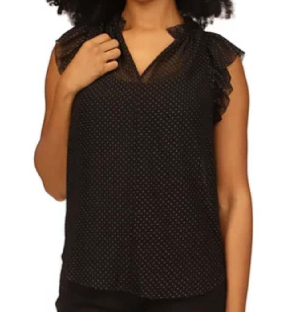 Michael Michael Kors Chiffon Dewdrop Ruffled Top Size M Black Gold NWT